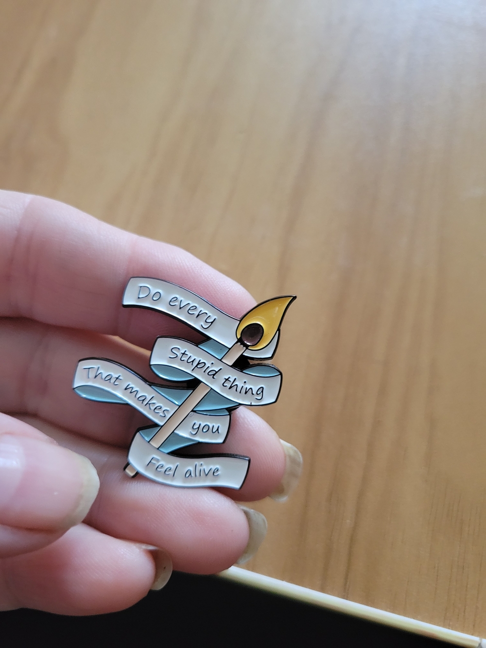 👻BUY 1 GET 1 FREE👻Enamel Pin - Candle with Script Ribbon (Blue & Gold)